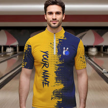 Load image into Gallery viewer, Blue and Yellow Bowling Polo, Quarter Zip shirts for Men Custom Bowling Team Jerseys NQS9354