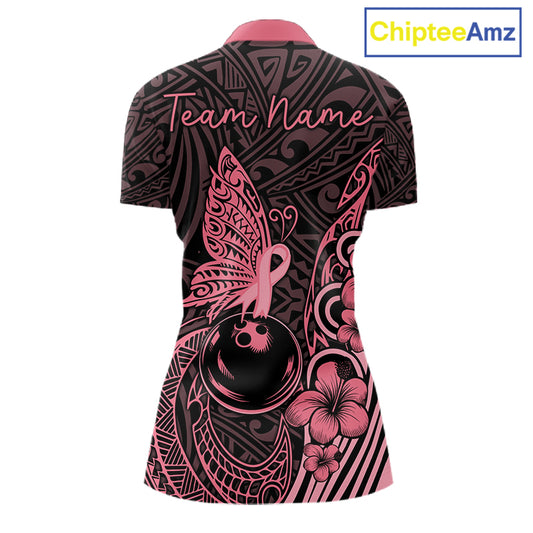 Black and Pink tropical tribal pattern butterfly Bowling Shirts For Women Custom Bowling Team Jerseys NQS11731