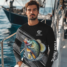 Load image into Gallery viewer, Personalized Black camo Crappie Fishing Jerseys, Crappie Long Sleeve Fishing Tournament Shirts NQS8448