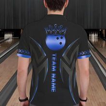 Load image into Gallery viewer, Black and Blue crown Bowling ball Polo, Quarter Zip Shirts for Men Custom Bowling Team jerseys NQS9503