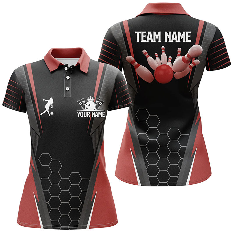 Custom Black bowling shirt for women – personalized team jersey front view