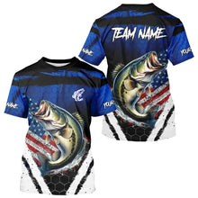 Load image into Gallery viewer, Largemouth Bass fishing American Flag Custom patriotic long sleeve team Bass fishing shirts | Blue NQS9529