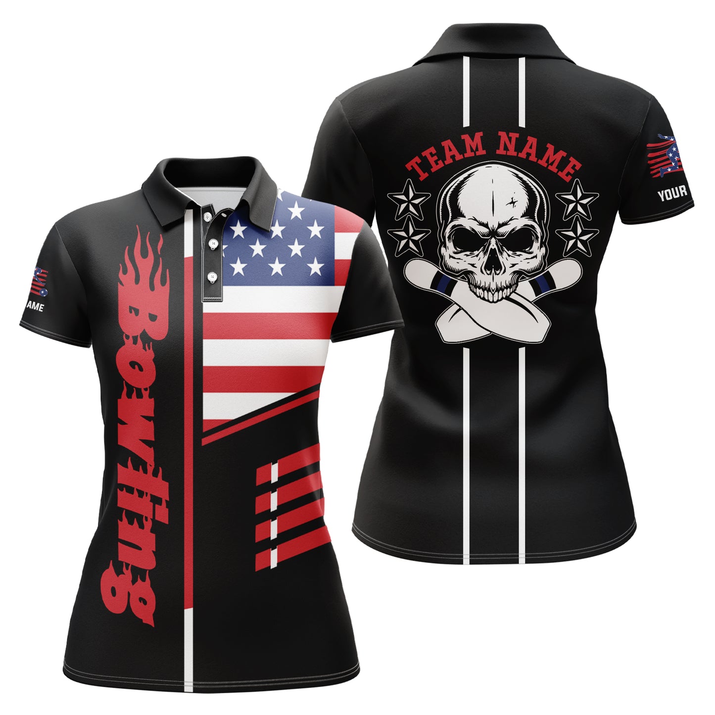 Custom Black bowling shirt for women – personalized team jersey front view