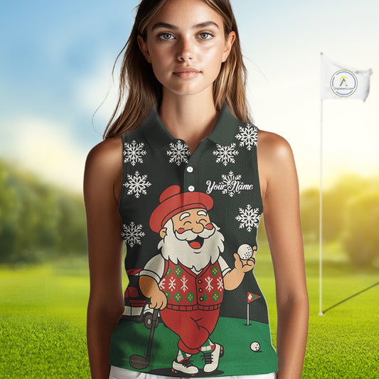 Funny Santa Golf Christmas plaid pattern women sleeveless polo shirt custom team ladies golf outfit NQS11077