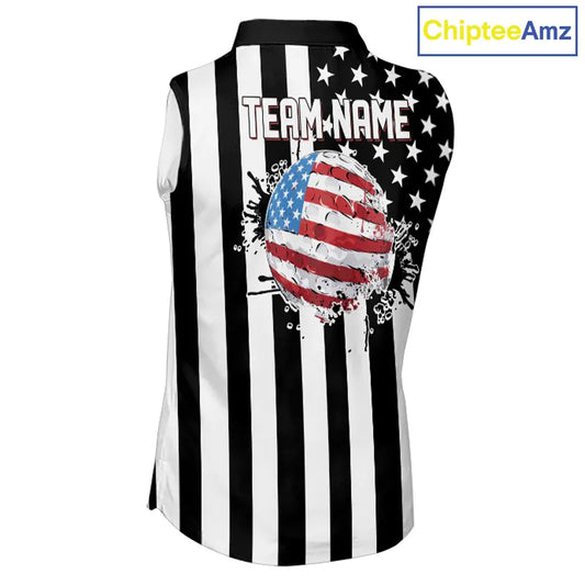 Women's Sleeveless golf polo shirts custom Red, white and black American flag Ladies Golf tops NQS11486