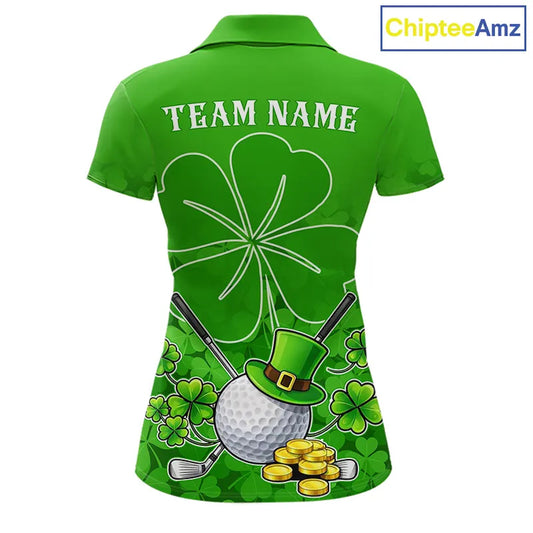 Green shamrock pattern St Patrick's Day Women's golf polo shirt custom ladies golf top, golfing gifts NQS11495