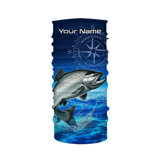 Personalized Chinook salmon Blue Long Sleeve Performance Fishing Shirts, compass tournament Shirts NQS5986