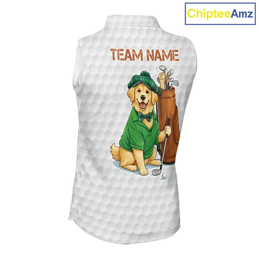Funny Women sleeveless polo shirts custom Golden retriever golf pattern white ladies golf shirts NQS11519