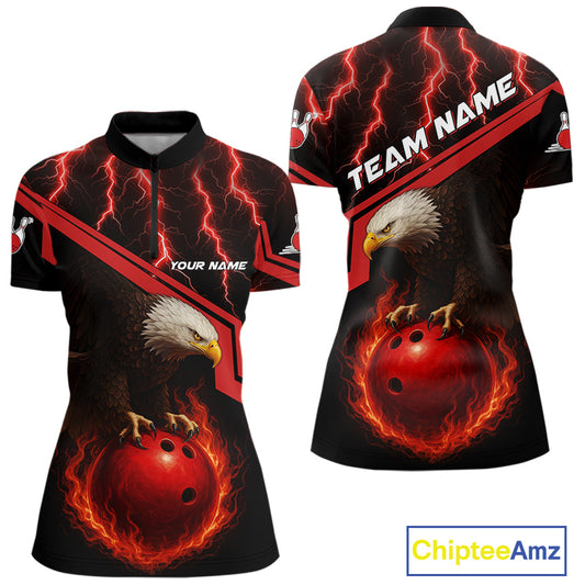 Black & Red Flame Lightning Thunder Eagle Bowling Shirts for Women Custom Bowling Team League Outfit NQS10917