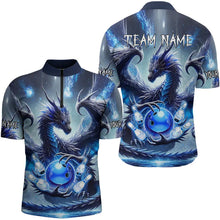Load image into Gallery viewer, Personalized Blue Lights Dragon Mens Bowling Polo, Quarter Zip Shirt Custom Team Bowling League Jersey NQS9234