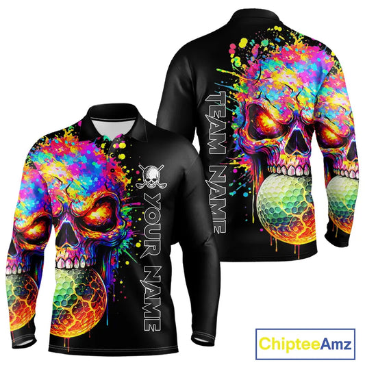 Colorful Skull Golf jerseys Black Golf polo shirts For Men Custom Team mens golf clothes NQS11318