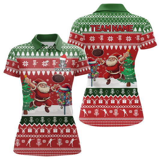 Funny ugly Christmas Santa Women Disc golf polo shirt Custom Team Name Disc Golf Jersey Xmas Outfit NQS9028