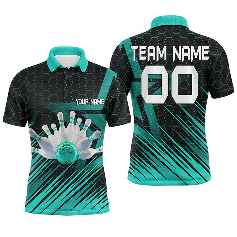 Turquoise Bowling Shirt For men Custom polo Bowling Jersey 3D Bowling Team Shirt For men NQS6224