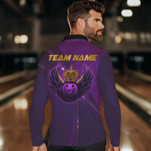 Load image into Gallery viewer, Purple and Gold Crown Bowling ball wings Bowling Shirts For Men Custom Bowling Team Outfits NQS9445