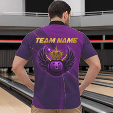 Load image into Gallery viewer, Purple and Gold Crown Bowling ball wings Bowling Shirts For Men Custom Bowling Team Outfits NQS9445
