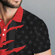 Load image into Gallery viewer, Personalized Mens golf polos shirts custom red golf ball skin black American flag mens golf apparel NQS9776