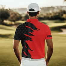 Load image into Gallery viewer, Personalized Mens golf polos shirts custom red golf ball skin black American flag mens golf apparel NQS9776