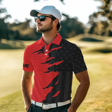 Load image into Gallery viewer, Personalized Mens golf polos shirts custom red golf ball skin black American flag mens golf apparel NQS9776