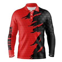 Load image into Gallery viewer, Personalized Mens golf polos shirts custom red golf ball skin black American flag mens golf apparel NQS9776
