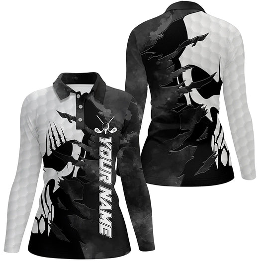 Black and white Womens golf polo shirts custom golf skull shirts for ladies, personalized golf gifts NQS6238