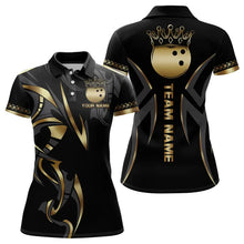 Load image into Gallery viewer, Black and Gold crown Bowling ball Polo, Quarter Zip Shirts for Women Custom Bowling Team jerseys NQS9287