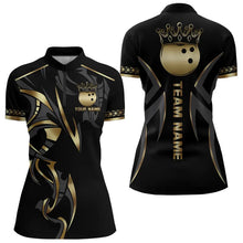Load image into Gallery viewer, Black and Gold crown Bowling ball Polo, Quarter Zip Shirts for Women Custom Bowling Team jerseys NQS9287