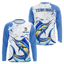 Load image into Gallery viewer, Personalized Blue and white Marlin Fishing Shirts Custom Marlin Long Sleeve Fishing Team Jerseys NQS9308