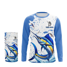Load image into Gallery viewer, Personalized Blue and white Marlin Fishing Shirts Custom Marlin Long Sleeve Fishing Team Jerseys NQS9308