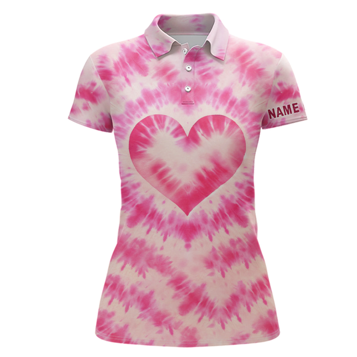 Womens golf polos shirts custom pink heart tie dye pattern golf shirt, ladies golf tops NQS7030