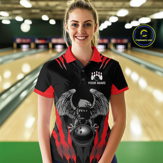 Black and Red Eagle Bowling Shirts For Women Custom Eagle Bowling Team Jerseys Bowling Uniform NQS11151