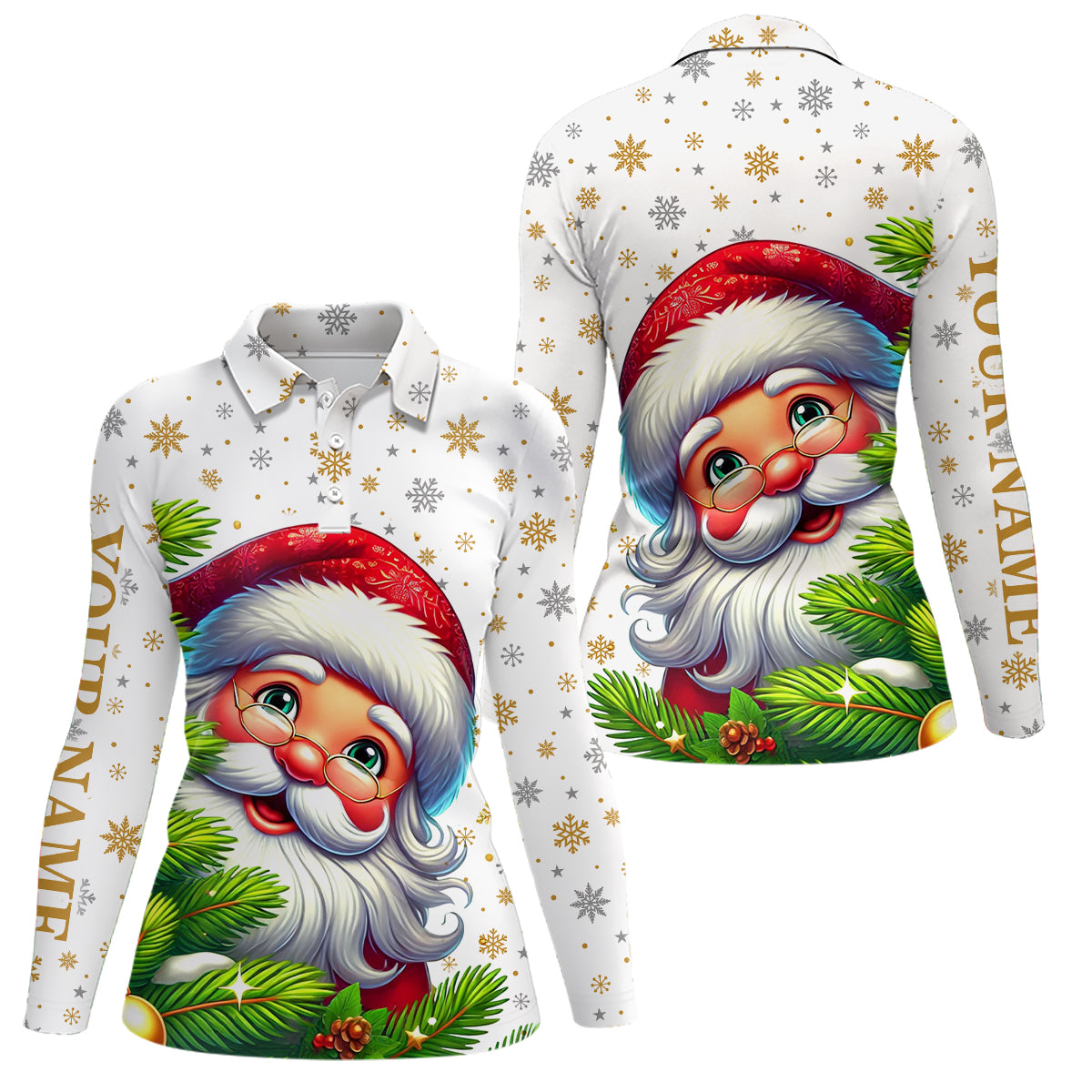 Funny Christmas tree Womens golf polo shirts custom Santa golf Christmas pattern golf attire for women NQS6777