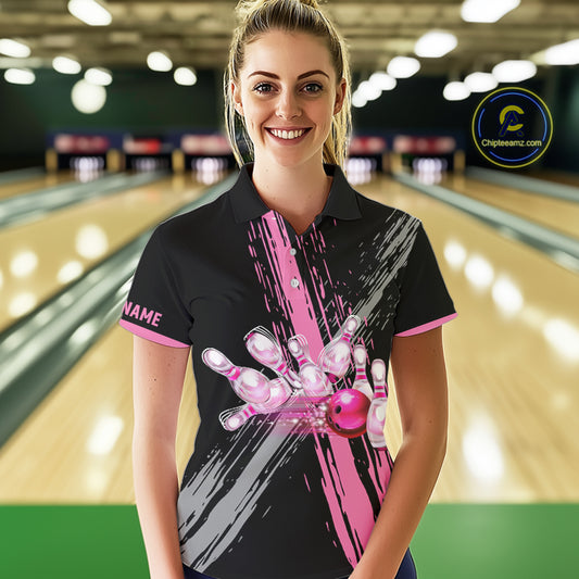 Black and pink ribbon Breast Cancer Awareness Bowling Shirts For Women custom team bowling jerseys NQS10197