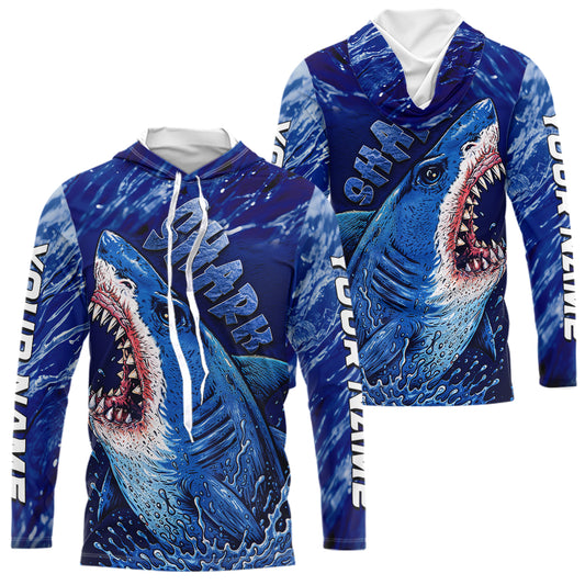 Blue Ocean Sea camo angry Shark fishing UV Protection shirts custom name Shark fishing jerseys NQS10419