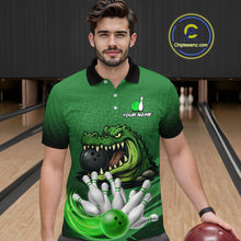 Load image into Gallery viewer, Funny Green Alligator Bowling Polo, Quarter Zip shirts for Men Custom Team bowling league jersey NQS10588