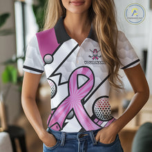 Load image into Gallery viewer, Personalized Pink Ribbons Camo Golf Polo Shirts for Women, Custom breast cancer Golf Team shirts NQS10534