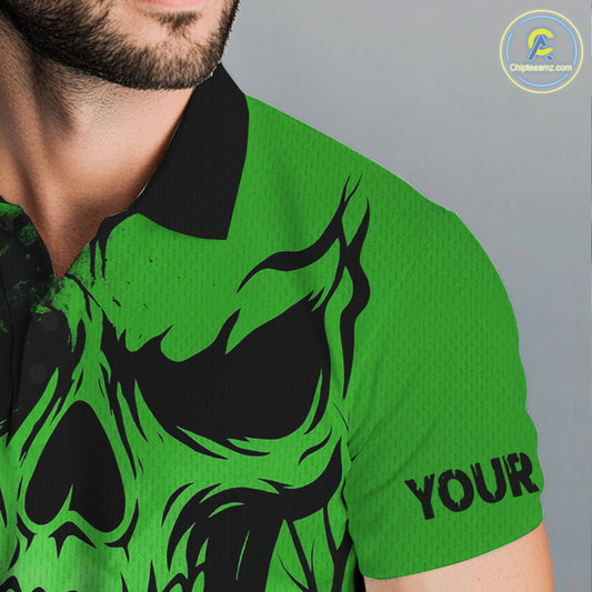 Custom Skull Golf Polo Shirts For Men Halloween Golf Outfits, personalized golf gifts | Green NQS10660