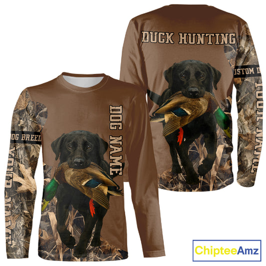 Custom Photo of Brown Hunting Dog and Your Name Shirt for Duck Hunters NHT337