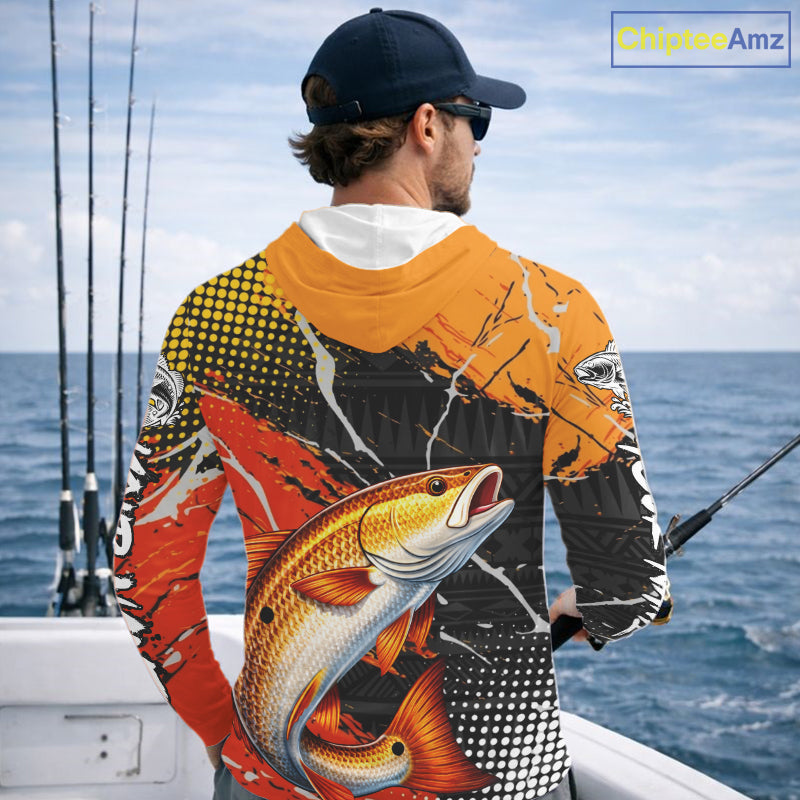 Personalized Redfish Fishing Jerseys, Red Drum Saltwater Tournament Fishing Shirts NHT464