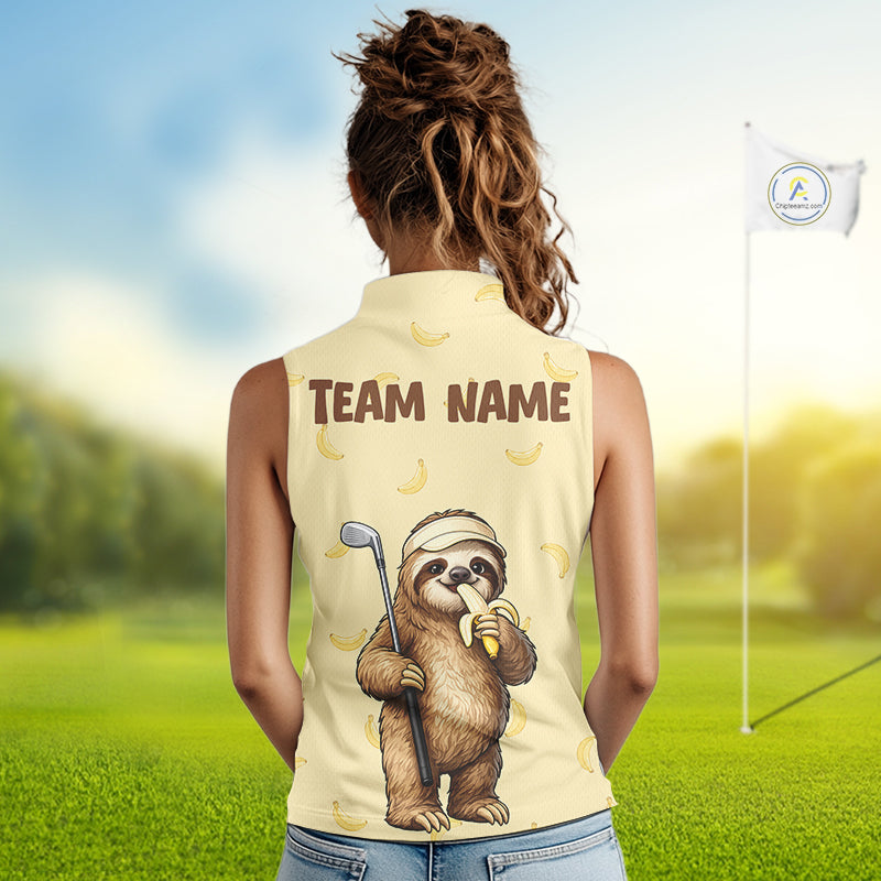 Funny Sloth Banana Womens Sleeveless Golf Polo Shirt Custom Golf Jerseys, Golf Apparel Gift For Golf Lovers NHT907