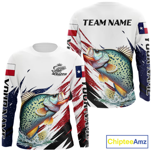 Custom Texas Flag Crappie Fishing Shirts, Texas Crappie Fishing Shirts Long Sleeve For Team NHT910
