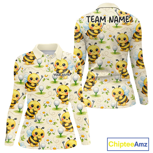 Funny Womens Golf Polo Shirt Custom Bee Pattern, Bee Golf Shirts For Team NHT541