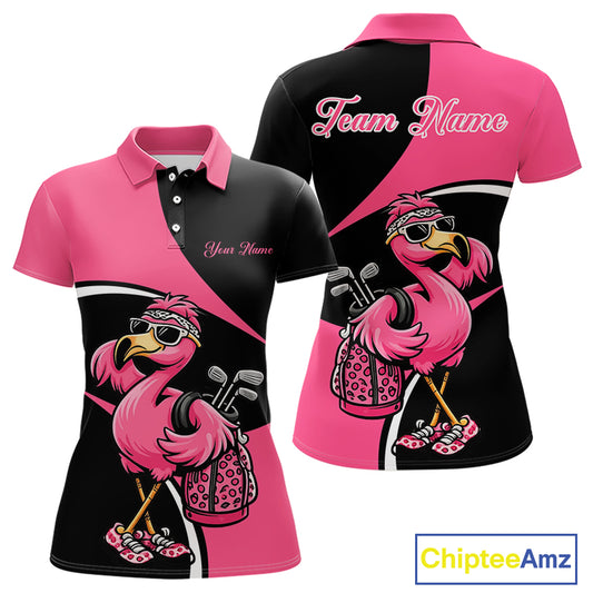 Funny Pink Flamingo Golf Polo Shirt For Womens, Custom Flamingo Golf Shirt For Team NHT543