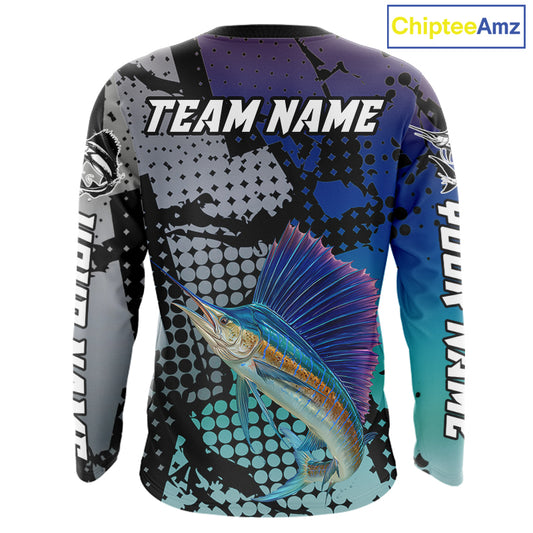 Sailfish Fishing Shirt Blue Camo Custom Name, Sailfish Fishing Team Jerseys NHT475