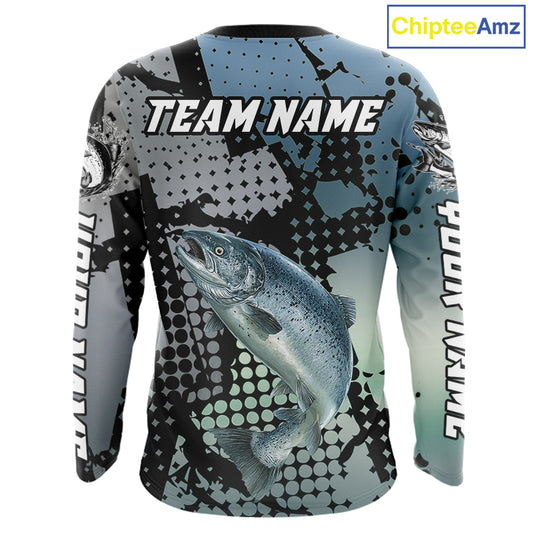 Chinook Salmon Fishing Shirt Gray Camo Custom Name, Chinook Salmon Fishing Team Jerseys NHT478
