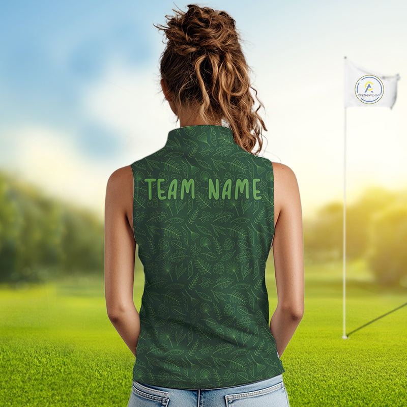 Personalized Green Leaf Womens Sleeveless Golf Polo Shirt, Personalized Team Name Golf Tops NHT938