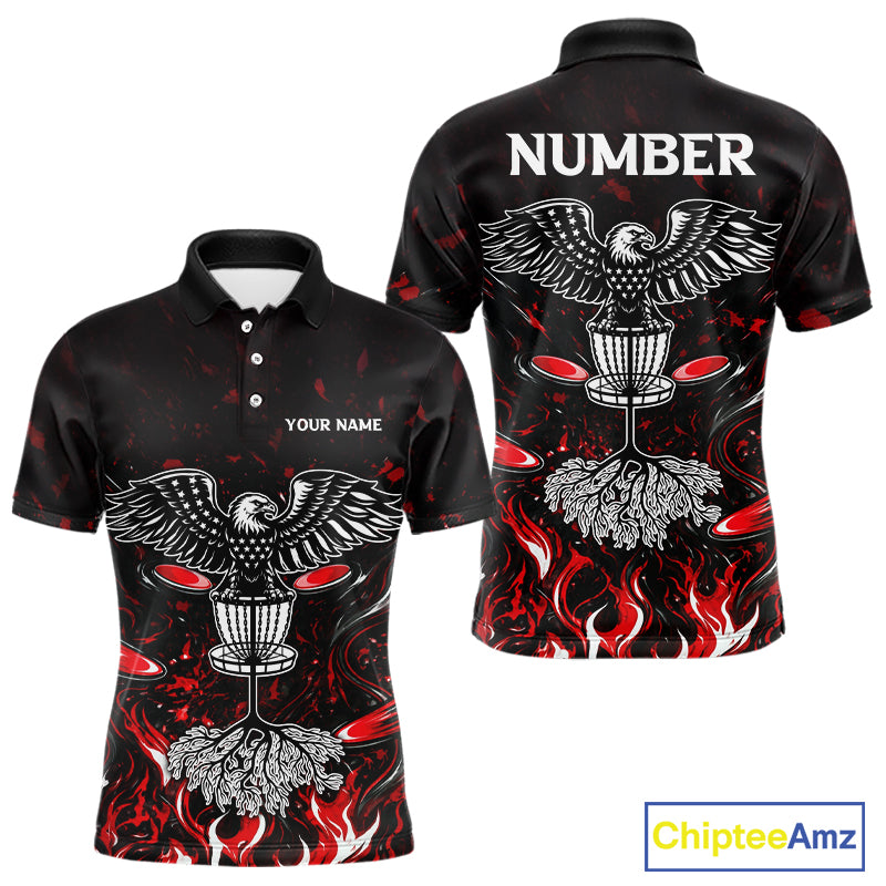 Personalized Disc Golf Polo Shirt With Eagle Design, Customizable Name, Unisex Sports Jersey For Men|Red NHT810