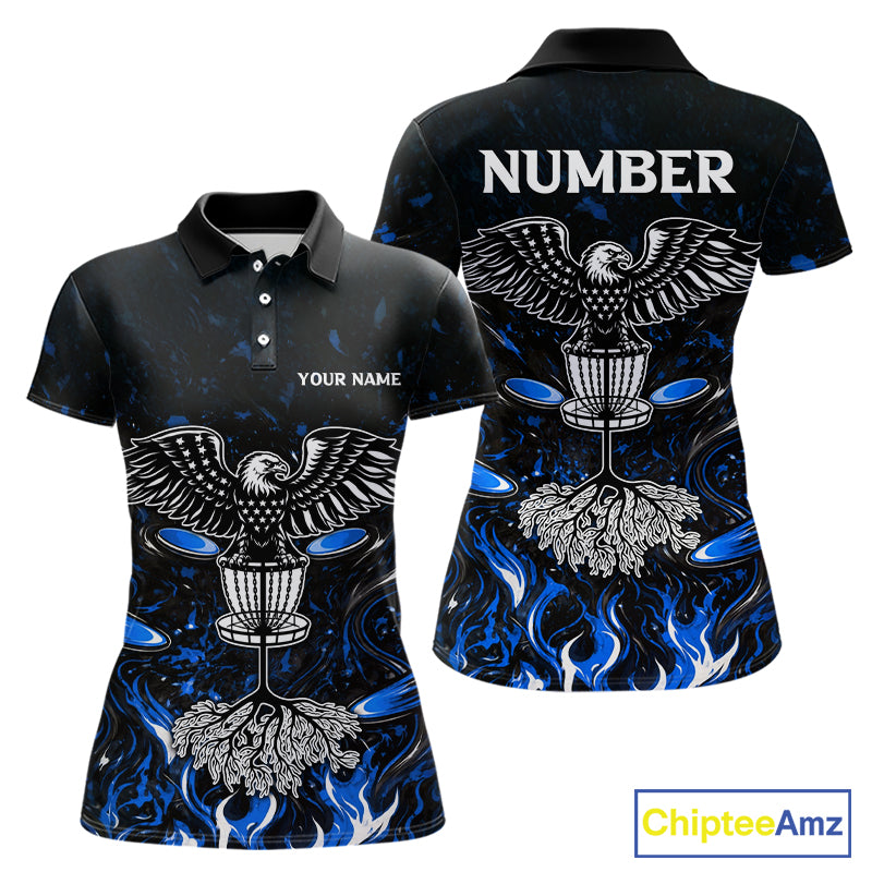 Personalized Womens Disc Golf Polo Shirt With Eagle Design, Customizable Name, Unisex Sports Jersey For Womens |Blue NHT811
