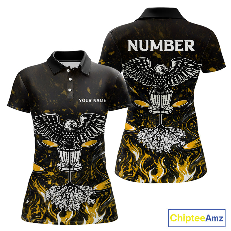 Personalized Womens Disc Golf Polo Shirt With Eagle Design, Customizable Name, Unisex Sports Jersey For Womens |Yellow NHT812