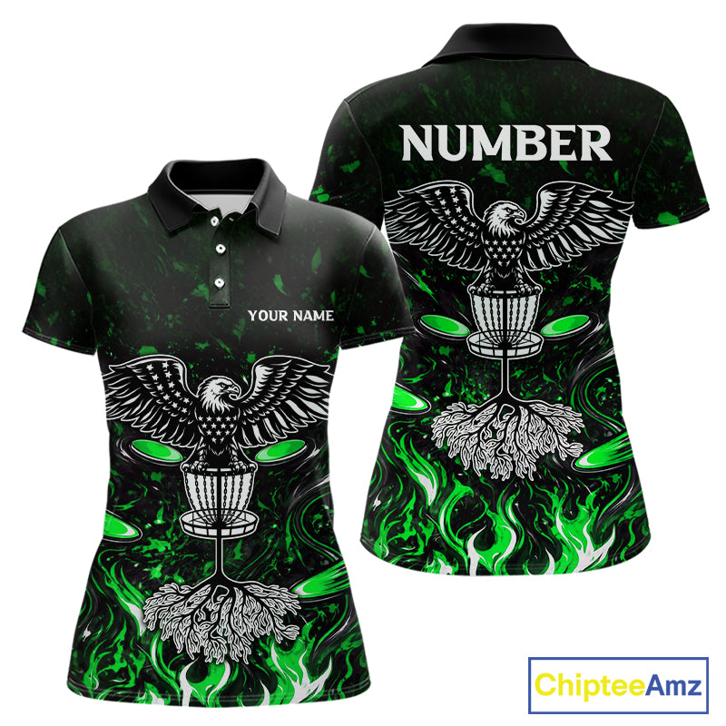 Personalized Womens Disc Golf Polo Shirt With Eagle Design, Customizable Name, Unisex Sports Jersey For Womens|Green NHT814
