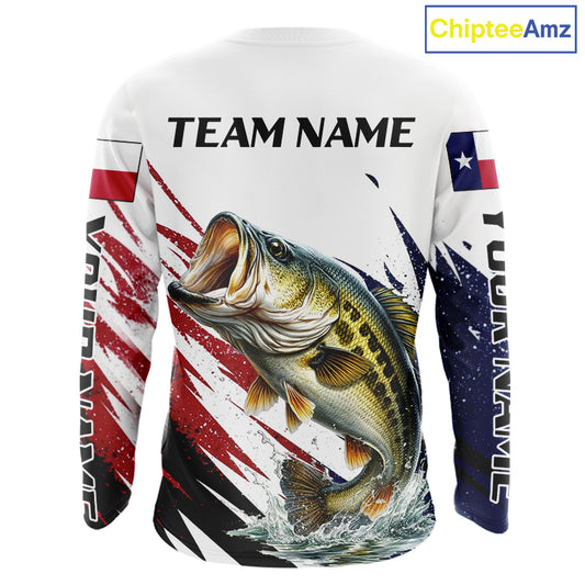 Custom Texas Flag Bass Fishing Shirts, Texas Bass Fishing Shirts Long Sleeve For Team NHT602